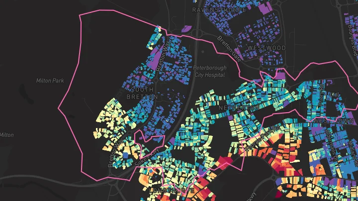House price heatmap showing property values across Bretton