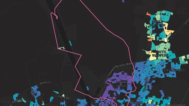 House price heatmap showing property values across Kings Lynn