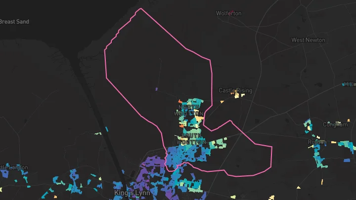 House price heatmap showing property values across South Wootton