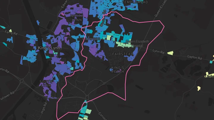 House price heatmap showing property values across Kings Lynn