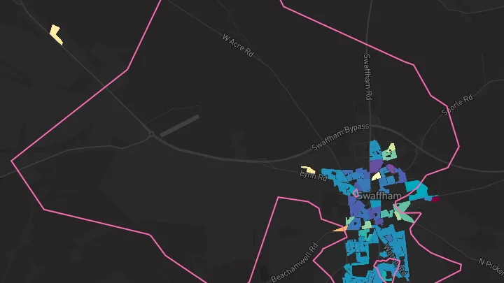 House price heatmap showing property values across Swaffham