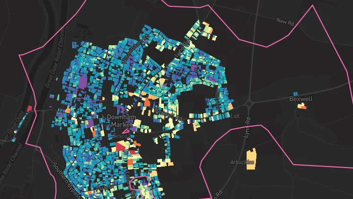 House price heatmap showing property values across Downham Market