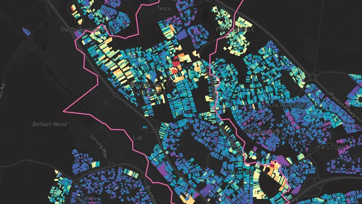 House price heatmap showing property values across Werrington