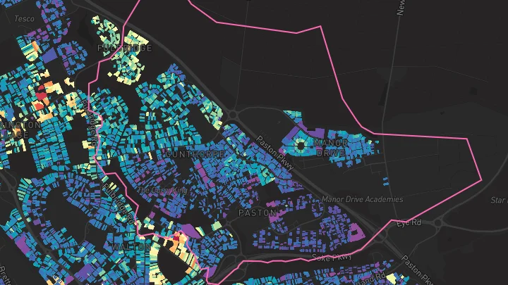 House price heatmap showing property values across Gunthorpe