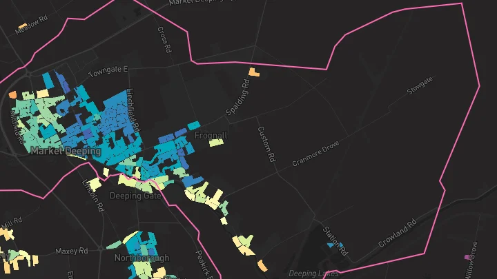 House price heatmap showing property values across Deeping St James