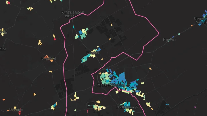 House price heatmap showing property values across Langtoft