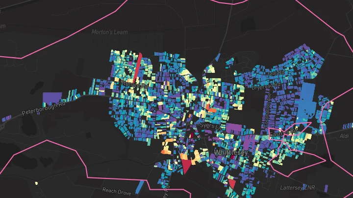 House price heatmap showing property values across Whittlesey