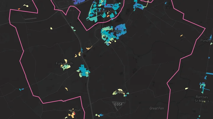 House price heatmap showing property values across Yaxley