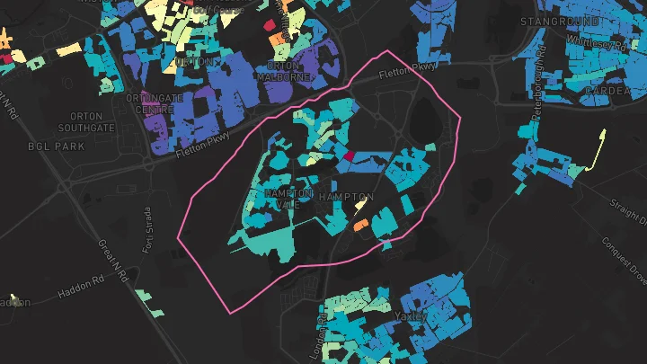 House price heatmap showing property values across Hampton Vale