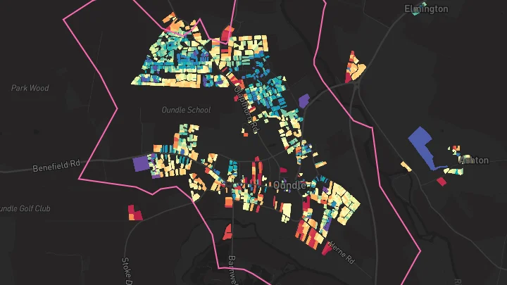 House price heatmap showing property values across Oundle