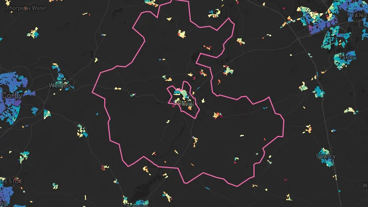 House price heatmap showing property values across Woodnewton