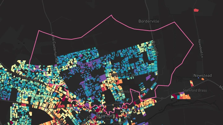 House price heatmap showing property values across Stamford