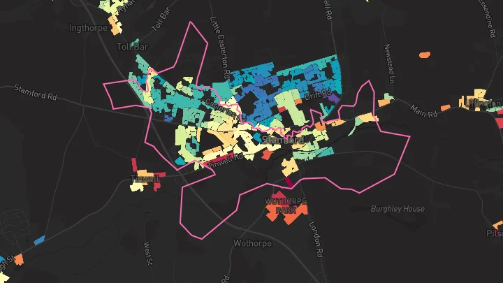 House price heatmap showing property values across Stamford