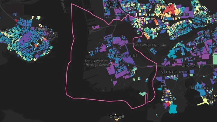 House price heatmap showing property values across Plymouth