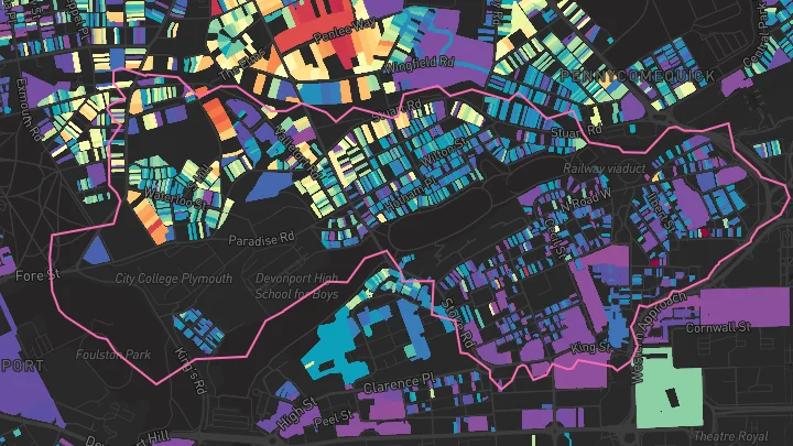 House price heatmap showing property values across Plymouth
