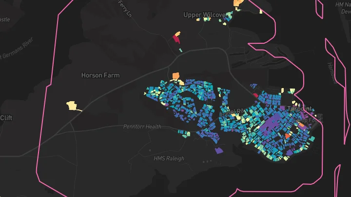 House price heatmap showing property values across Torpoint