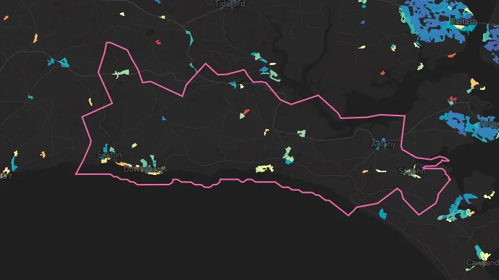 House price heatmap showing property values across Downderry