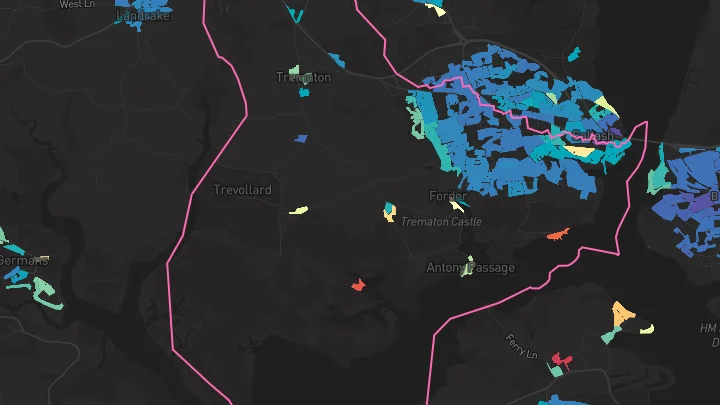 House price heatmap showing property values across Saltash