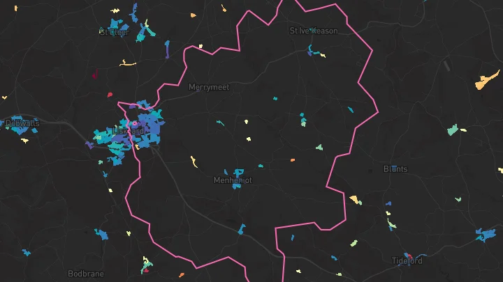 House price heatmap showing property values across Liskeard