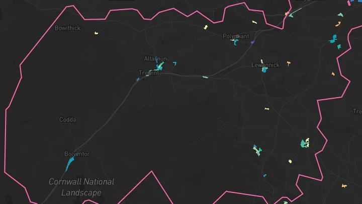 House price heatmap showing property values across Tregadillett