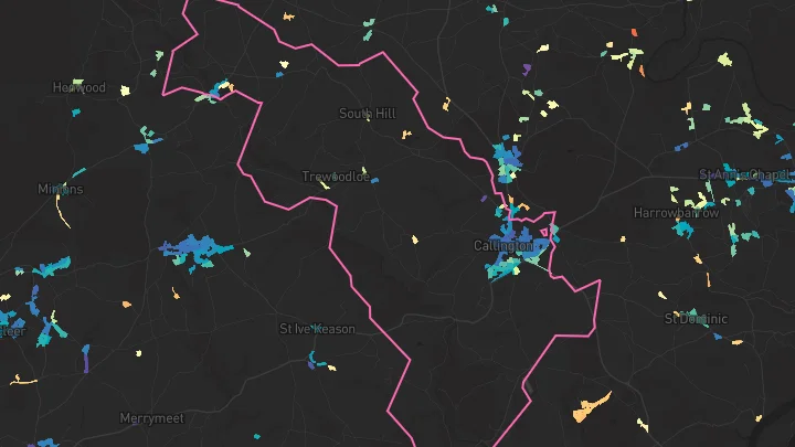 House price heatmap showing property values across Callington