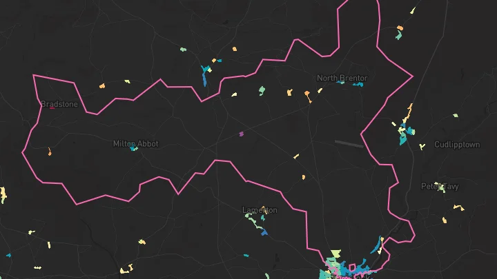 House price heatmap showing property values across Tavistock