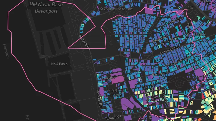 House price heatmap showing property values across Plymouth