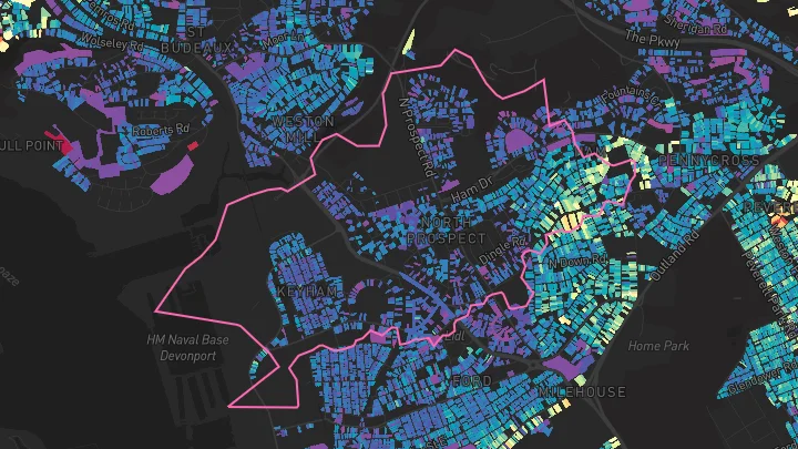 House price heatmap showing property values across Plymouth
