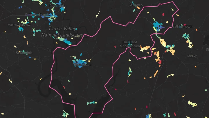 House price heatmap showing property values across Bere Alston
