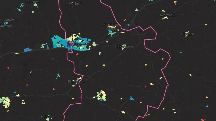 House price heatmap showing property values across Ivybridge
