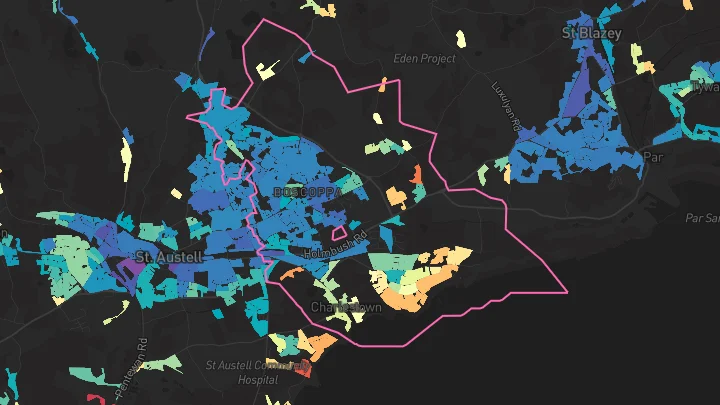 House price heatmap showing property values across St Austell