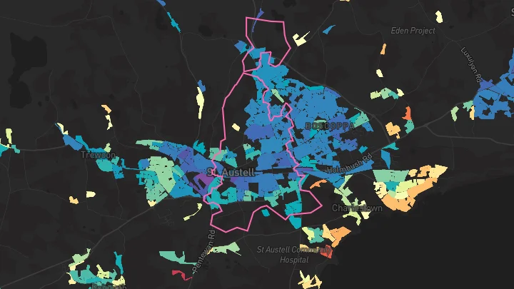 House price heatmap showing property values across St Austell