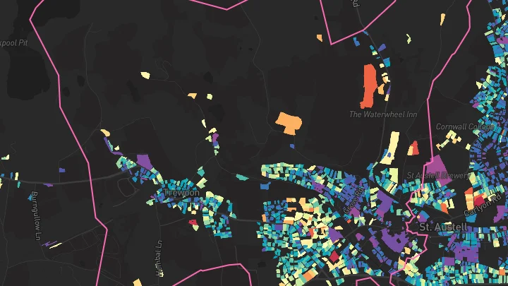 House price heatmap showing property values across St Austell