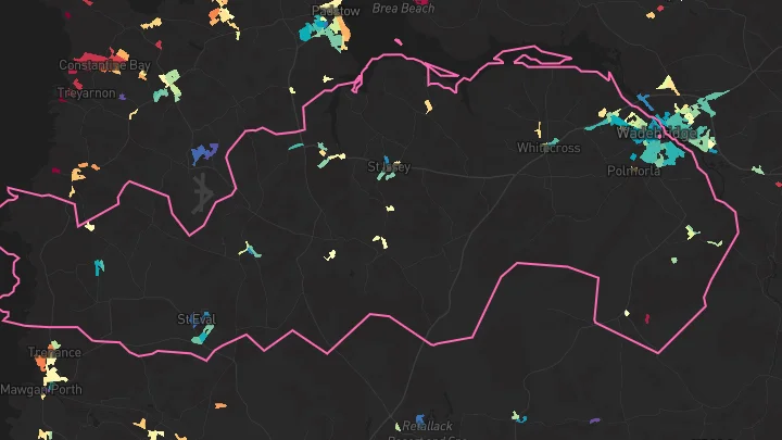 House price heatmap showing property values across Wadebridge
