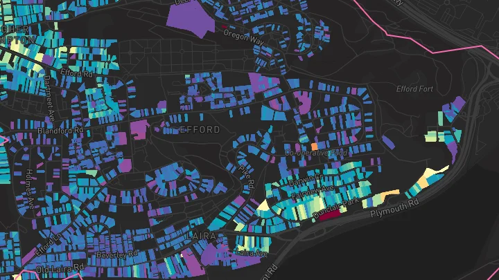 House price heatmap showing property values across Plymouth