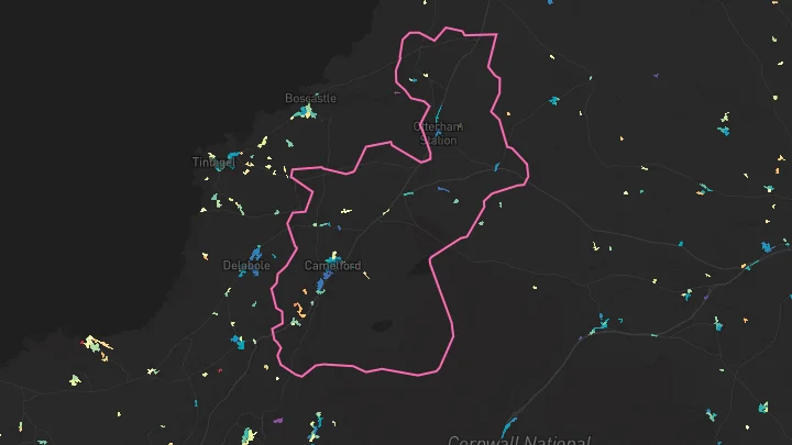 House price heatmap showing property values across Camelford