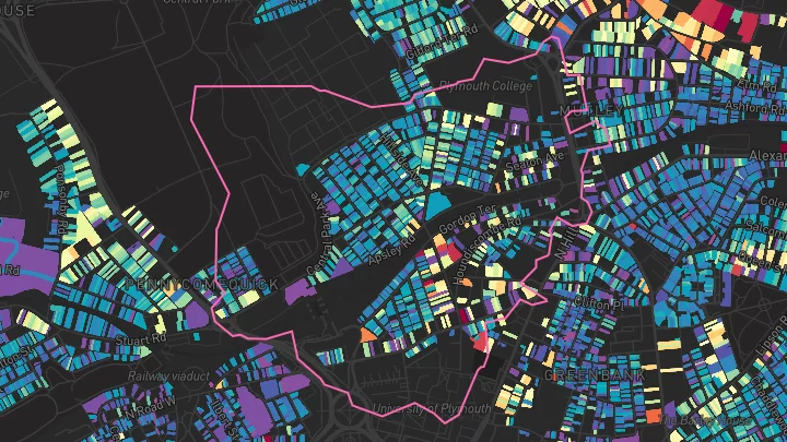 House price heatmap showing property values across Plymouth