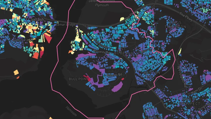 House price heatmap showing property values across Plymouth