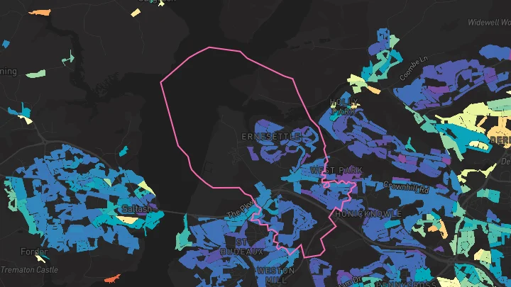 House price heatmap showing property values across Plymouth