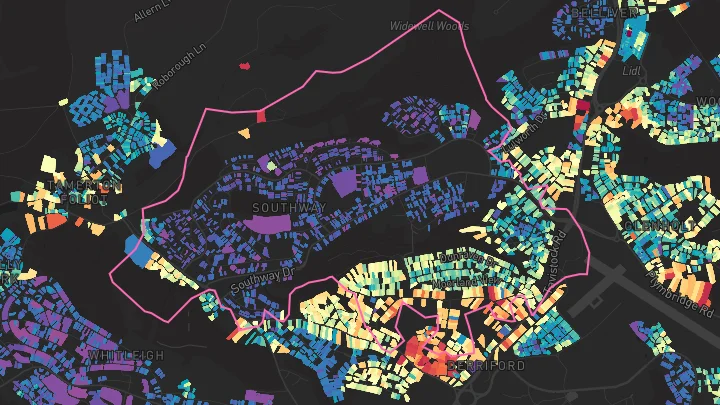 House price heatmap showing property values across Plymouth
