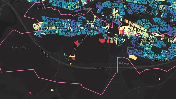 House price heatmap showing property values across Plymouth