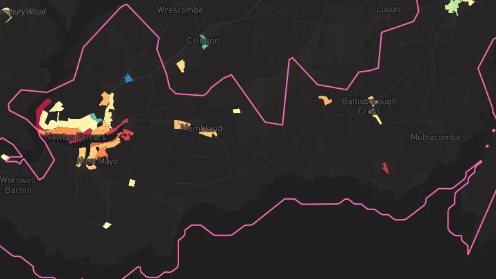 House price heatmap showing property values across Newton Ferrers