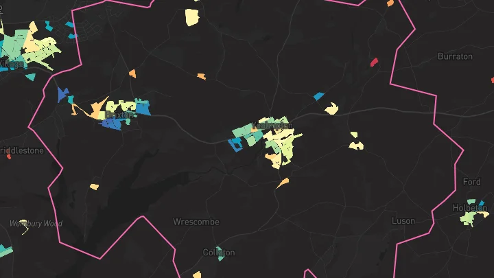 House price heatmap showing property values across Yealmpton