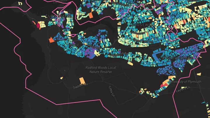 House price heatmap showing property values across Plymouth