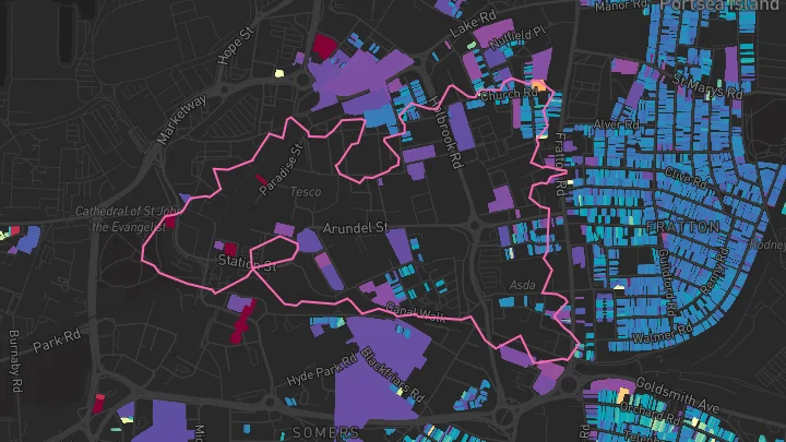 House price heatmap showing property values across Portsmouth