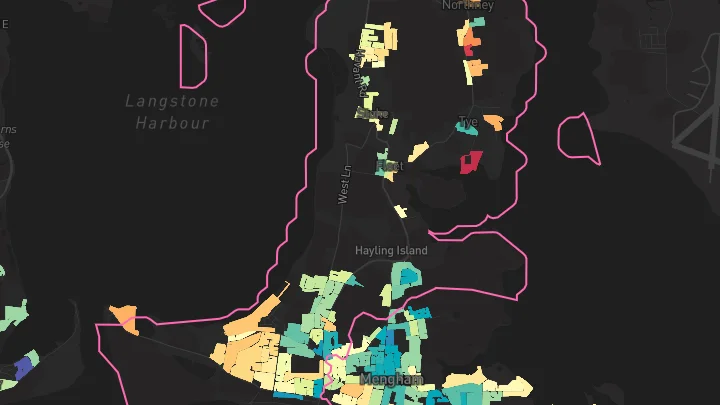 House price heatmap showing property values across Hayling Island