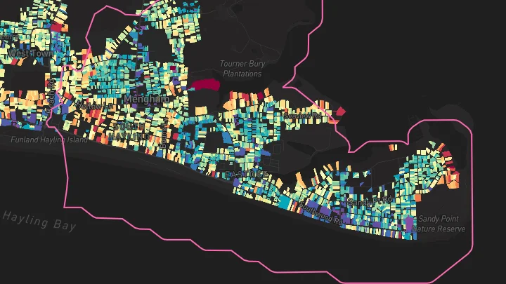 House price heatmap showing property values across Hayling Island