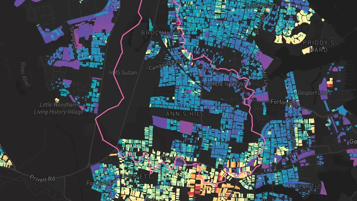 House price heatmap showing property values across Gosport