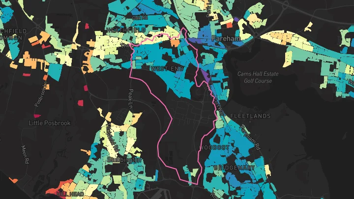 House price heatmap showing property values across Fareham