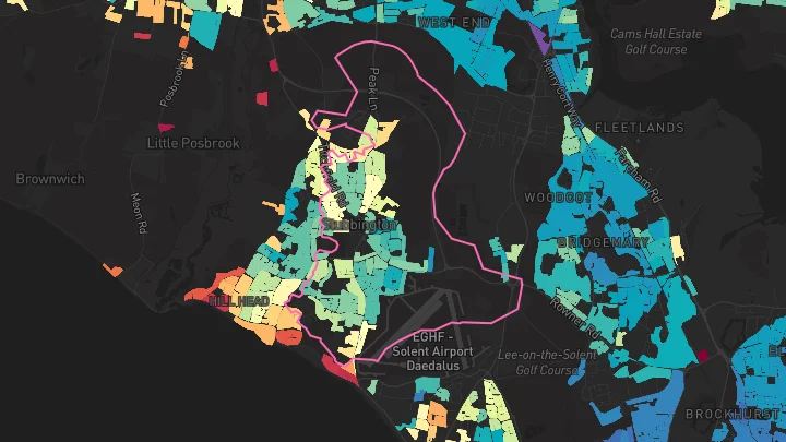 House price heatmap showing property values across Fareham